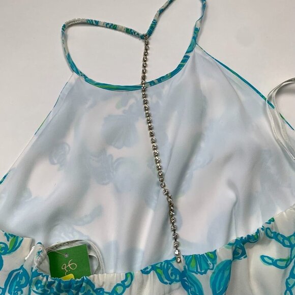 Lilly Pulitzer Womens Whistler Dress Blue White Size 10 Ruffle Silk Polyester - Picture 5 of 10